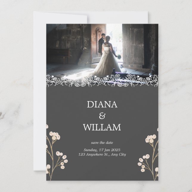 Grey Simple Wedding Invitation (Front)