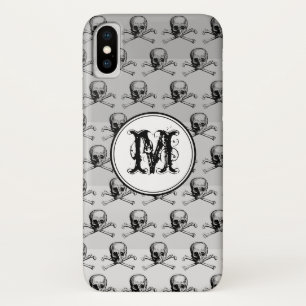 Grey Skull Halloween Personalised Monogram iPhone X Case