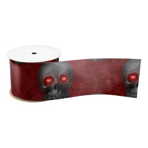 Grey Skull Heart Eyes Red Watercolor Goth Romantic Satin Ribbon