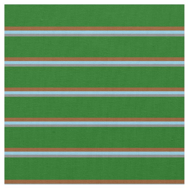 Grey, Sky Blue, Brown & Dark Green Coloured Lines Fabric (Close Up)
