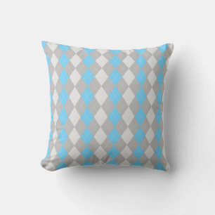Grey & SKY BLUE Diamonds ARGYLE Pattern Cushion
