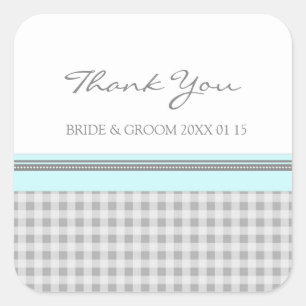 Grey Sky Blue Gingham Thank You Wedding Favour Tag