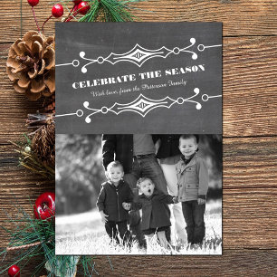 Grey Slanted Chalkboard Holiday Photo Flat Card