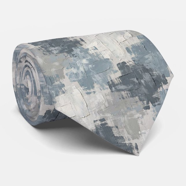 Grey Slate Blue Abstract Brush Strokes Tie (Rolled)