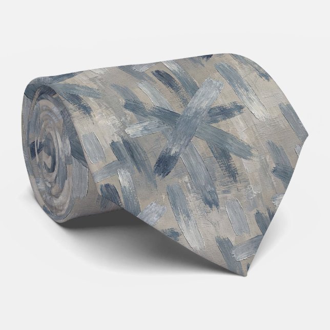 Grey Slate Blue Abstract Brush Strokes Tie (Rolled)