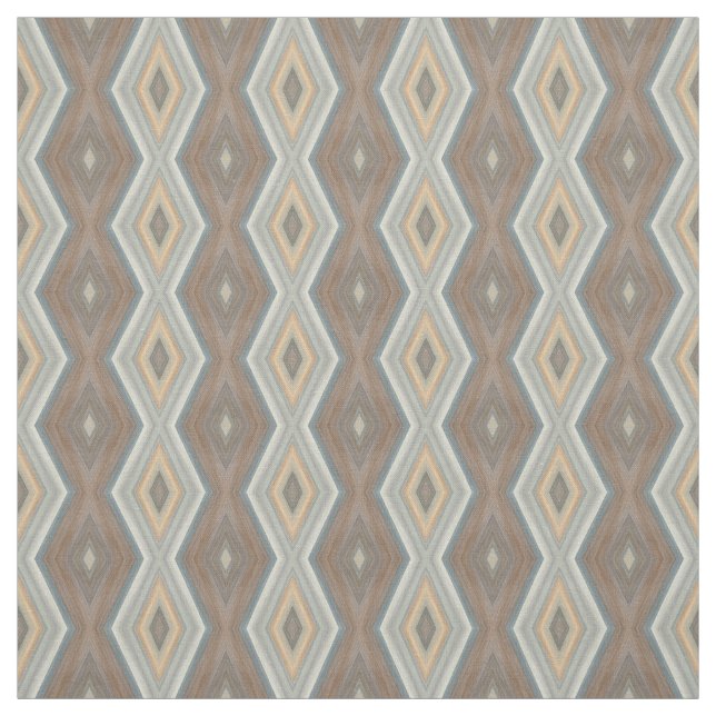Grey Slate Blue Beige Brown Funky Argyle Pattern Fabric (Swatch)