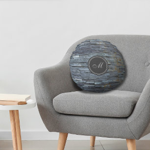 Grey Slate Monogram Round Cushion
