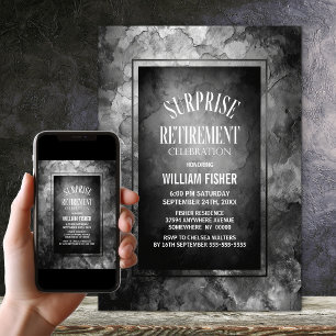 Grey Slate Stone Surprise Retirement Birthday Invitation