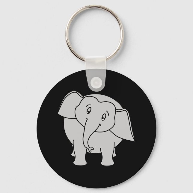 Grey Sleepy Elephant. Cartoon. Key Ring (Front)