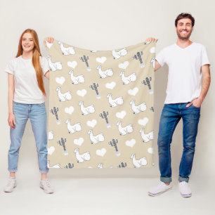 Grey Sleepy Llamas Cactus & Taupe   Monogram Fleece Blanket
