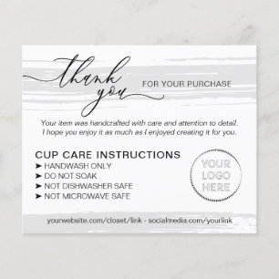 Grey Small Business Tumbler Cup Care Instructions Flyer