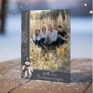 Grey Smiling Snowman Photo Holiday Card