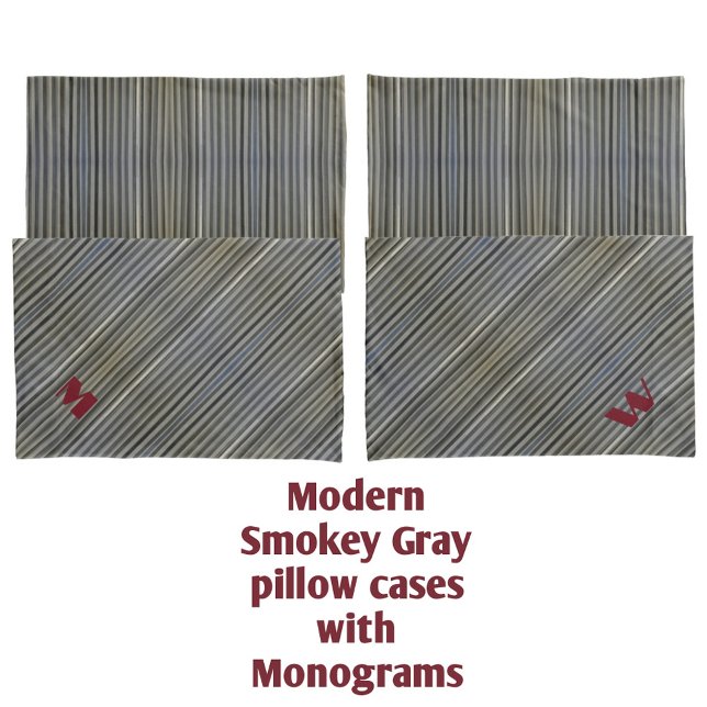 Grey Smokey Monochromatic Stripes Monogrammed Pillowcase (Creator Uploaded)