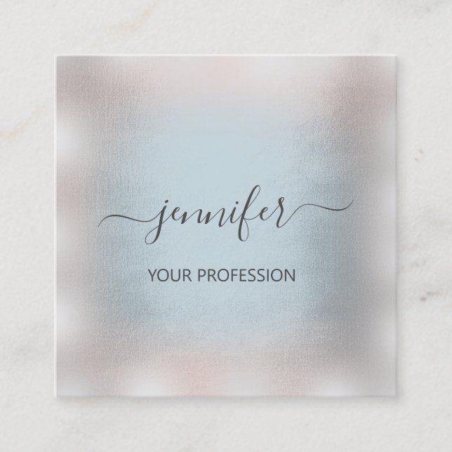 Grey Smoky Blue Rose Stripes Professional Makeup Square Business Card (Front)