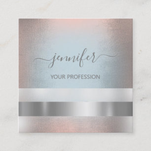 Grey Smoky Blue Rose Stripes Professional Square Business Card