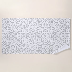 Grey Snow Leopard Cat Animal Print Beach Towel