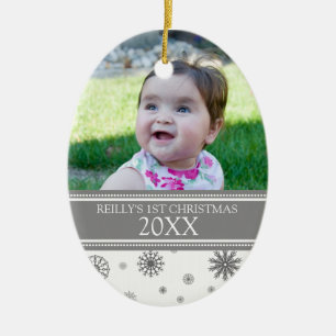 Grey Snow Photo Baby's 1st Christmas Ornament