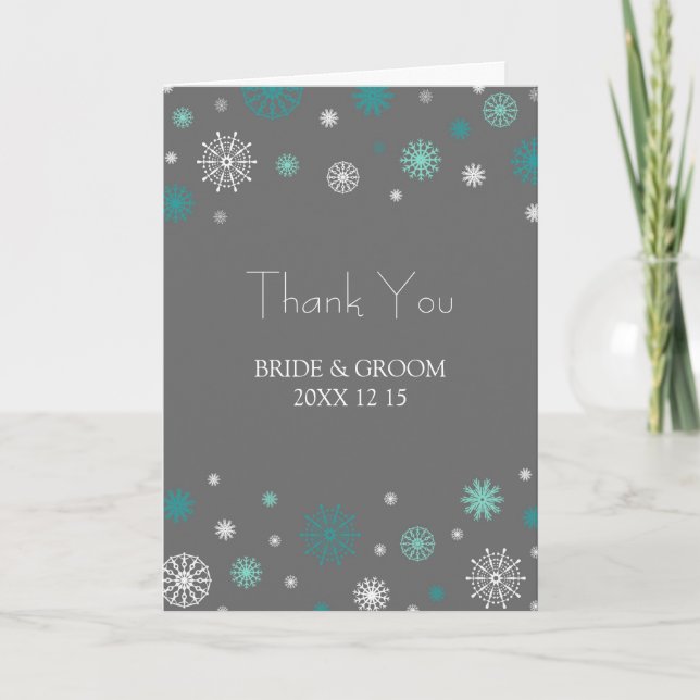 Grey Snow Winter Wedding Thank You Card (Front)