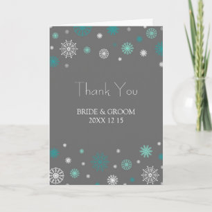 Grey Snow Winter Wedding Thank You Card