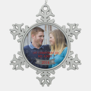Grey Snowflake Banner Holiday Photo Ornament v2