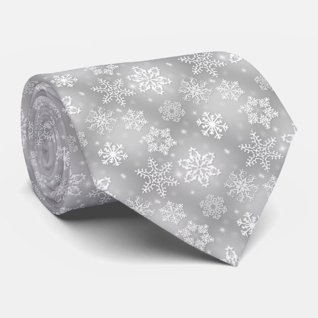 Grey snowflake pattern Holiday tie (Rolled)