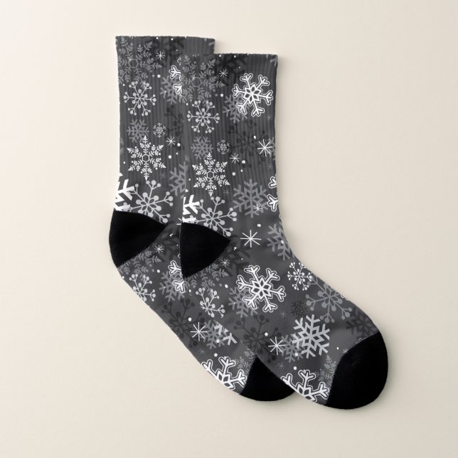 Grey Snowflake Print Socks (Pair)