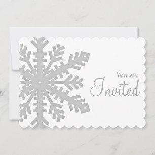 Grey Snowflake Winter Dinner Party Invitation 1