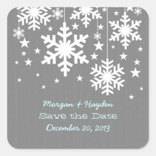 Grey Snowflakes and Stars Save the Date Stickers