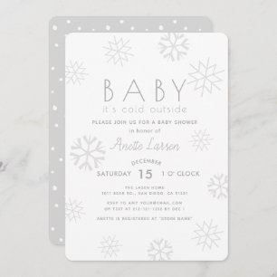 Grey Snowflakes Baby Its Cold Outside Shower Invitation