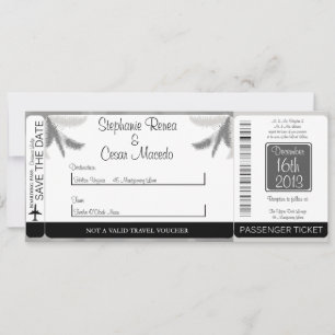 Grey Snowflakes Boarding Pass Wedding Invitation