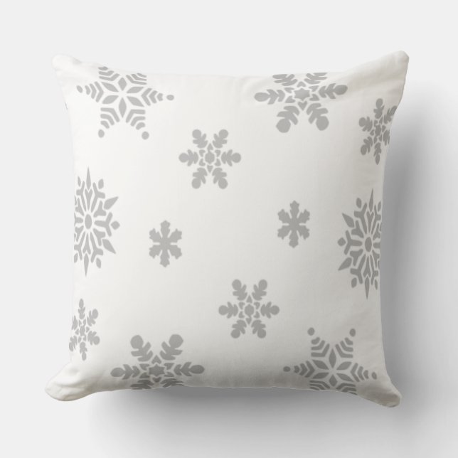 Grey Snowflakes Falling Cushion (Front)