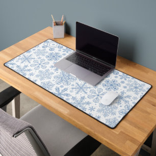 Grey Snowflakes on off white Desk Mat