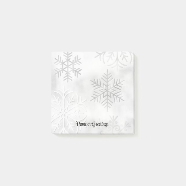 Grey Snowflakes Snow Personal Post It Note Pad (Front)