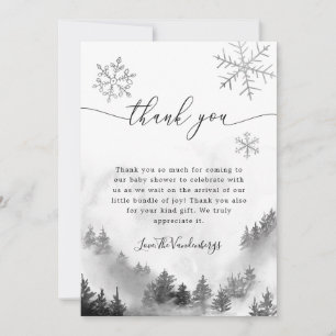 Grey Snowflakes Winter Baby Shower  Thank You Card