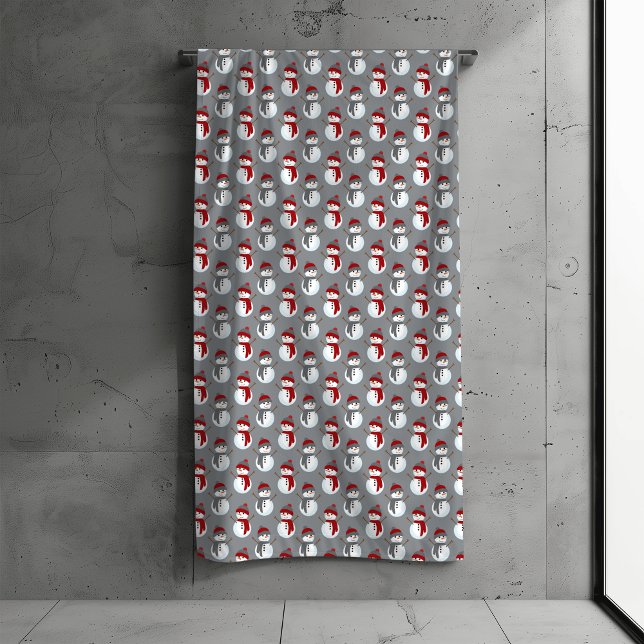 Grey Snowman Burgundy Christmas Bath Towel Set (Creator Uploaded)