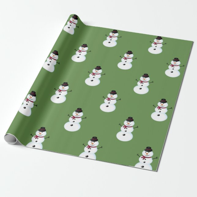 Grey Snowman With Hat Wrapping Paper (Unrolled)
