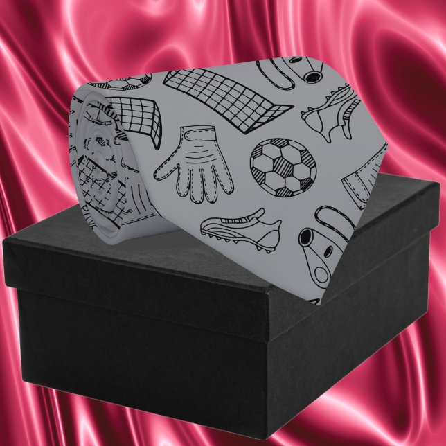 Grey Soccer Equipment Pattern Tie (Gray Soccer Equipment Pattern Neck Tie)