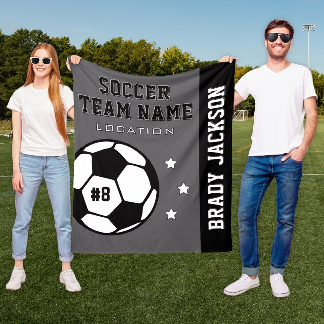 Grey Soccer Team Name and Player Fleece Blanket (Creator Uploaded)