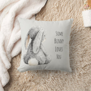Grey Some Bunny Loves You Cushion