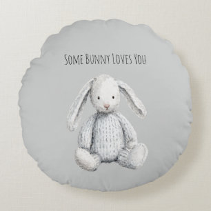 Grey Some Bunny Loves You Round Cushion
