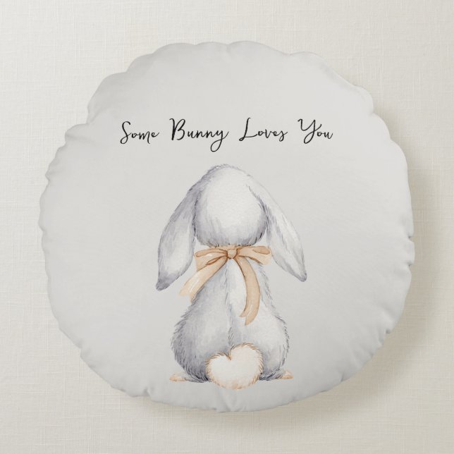 Grey Some Bunny Loves You Round Cushion (Front)