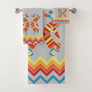 Grey Southwestern Kokopelli Bath Towel Set