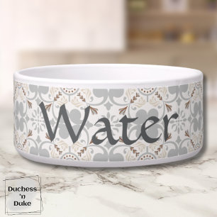 Grey Spanish Tile Personalised Dog Water Bowl