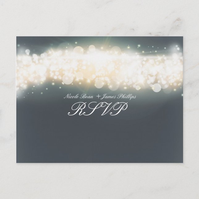 Grey Sparkle Light Blast RSVP Wedding Postcard (Front)