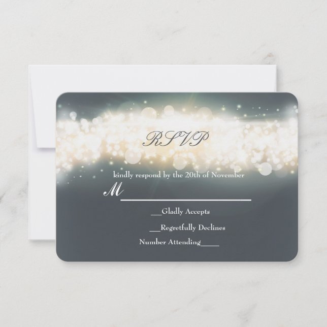 Grey Sparkle Light Blast Wedding RSVP Card (Front)