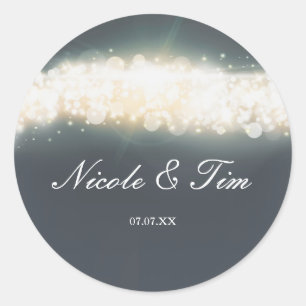 Grey Sparkle Lights Blast Wedding Favour Stickers