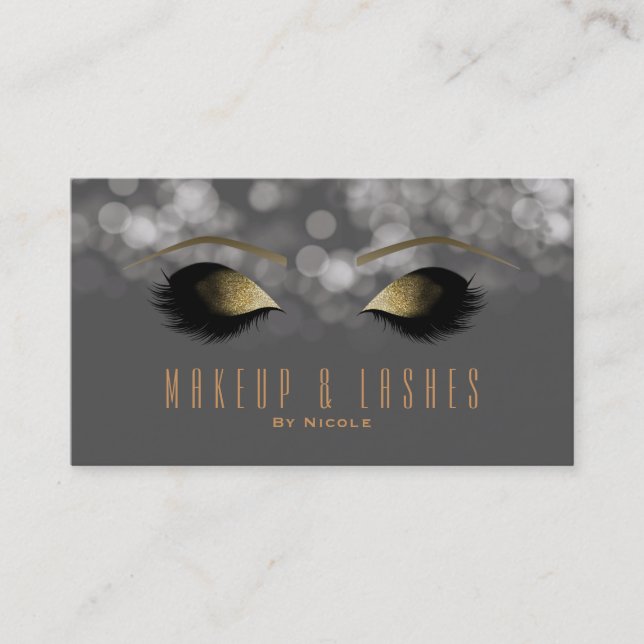 Grey Sparkle Lights Makeup Eyelashes Beauty Spa Business Card (Front)