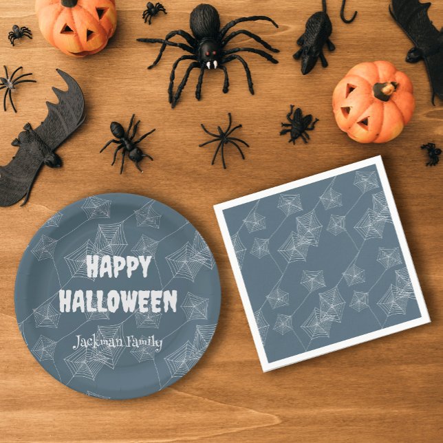 Grey spider web, Halloween party Napkin (Spooky Halloween grey napkins)