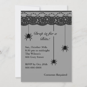 Grey Spiders and Lace Costume Party Invitation