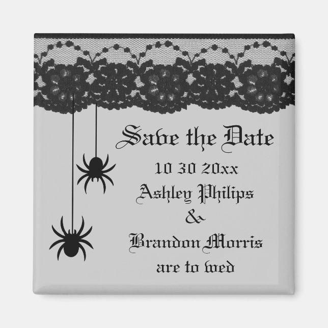Grey Spiders and Lace Save the Date Magnet (Front)